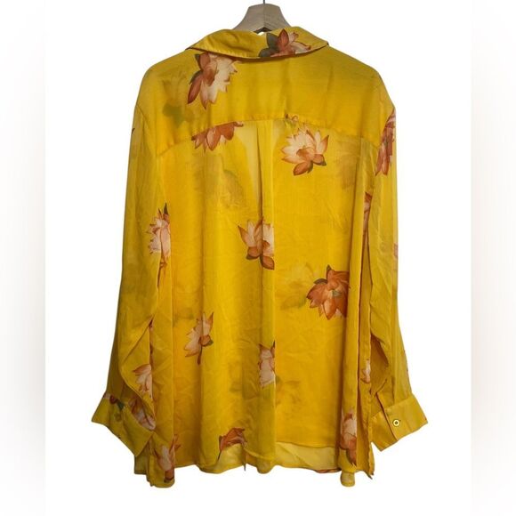 G by Giuliana Yellow Floral Button Front Sheer Blouse 2X - Picture 2 of 6